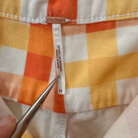 NWT Free People She's All That Printed Check Trouser Pants Yellow Orange Sz 12 - Picture 7 of 11